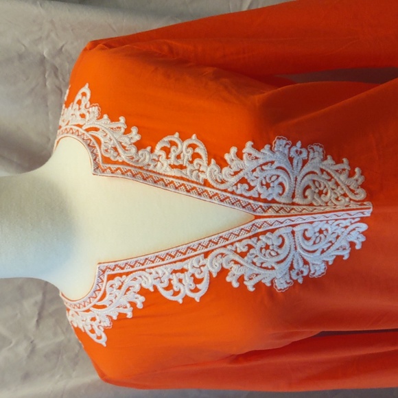 Michael Kors Long Sleeved Orange Embroidered Tunic/Cover Up Size Medium - Picture 4 of 15